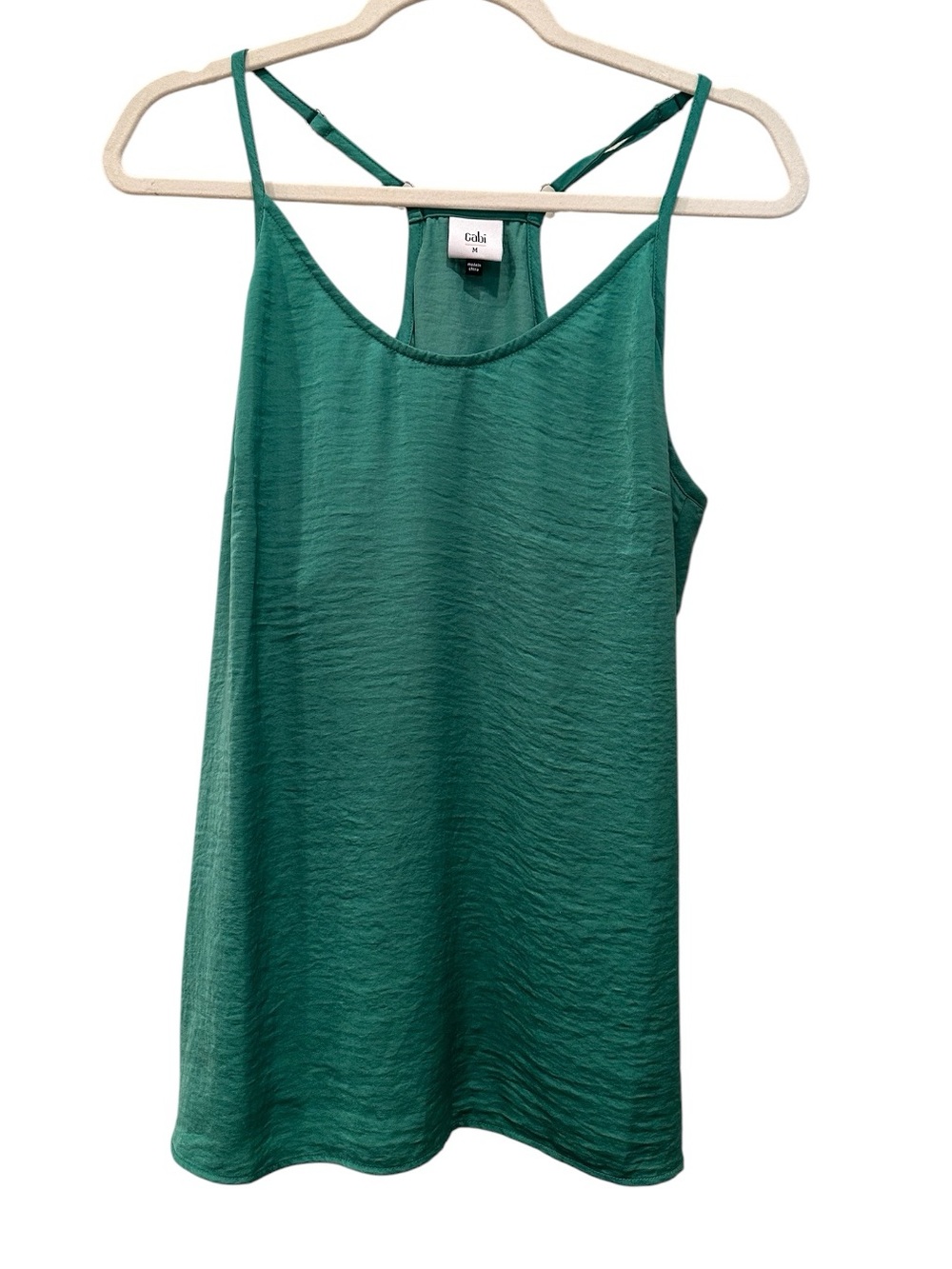 CAbi Park Cami Emerald Green Satin-like Camisole Tank Top Ruffle Back Med